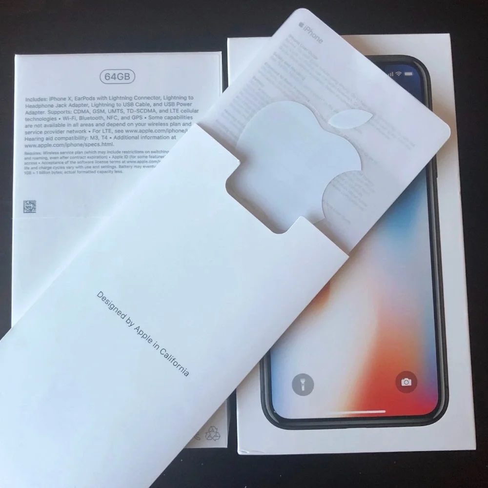 Apple iPhone X 64 GB Space Gray BOX ONLY Documents Stickers  Good Condition
